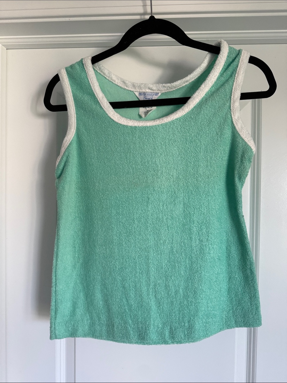 Vintage Mint Green Terry Tank with White Trim